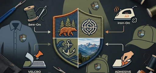 An infographic explaining custom patch types, backing, and real-world uses.