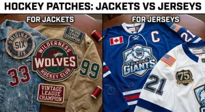 Side-by-side comparison of hockey patches for jackets and jerseys